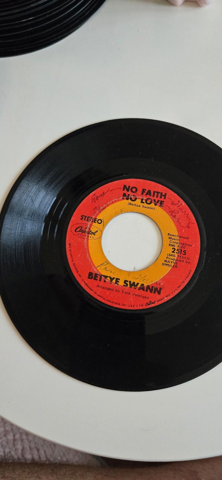 7-inch vinyl 45 RPM LP Angel of the Morning" and "No Faith No Love". Bettye Swan