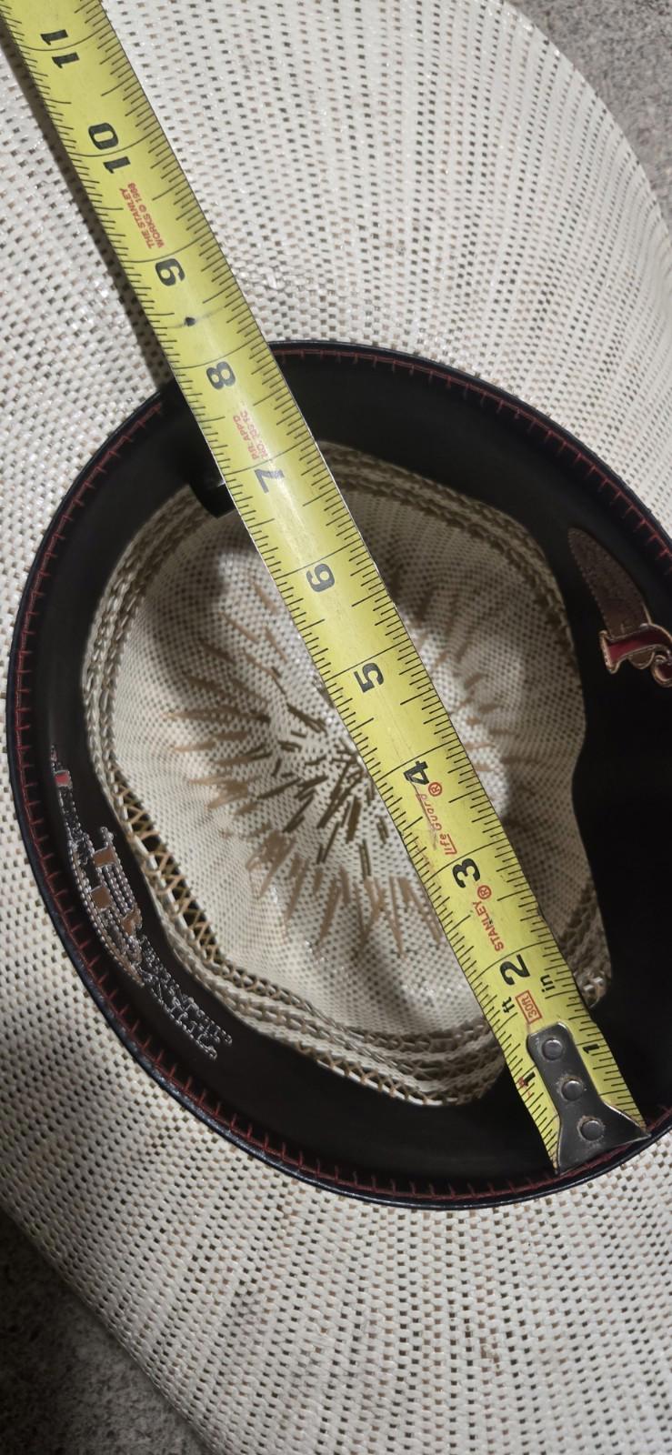 Justin Bent Rail Blaine Ivory & Brown Straw Wire Brimmed Cowboy Hat 58-7 1/4