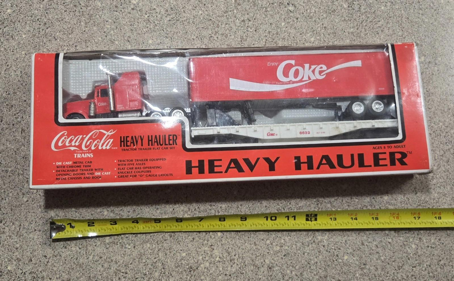 Coca Cola Heavy Hauler Tractor Trailer Flat Car Set Die Cast Metal 1990 15”