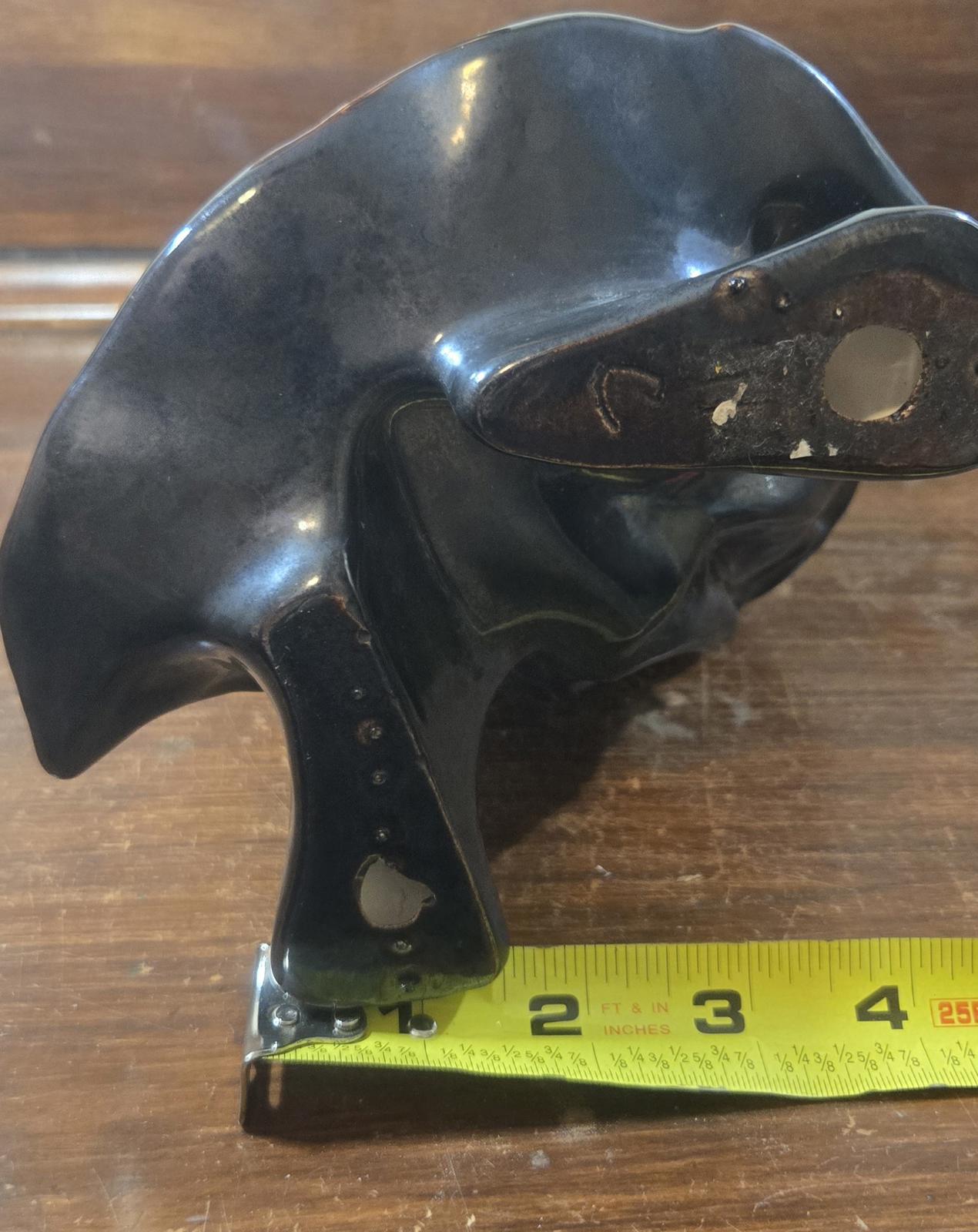 Vintage Black Ceramic Hand Made Laughing Buddha Statue Figurine