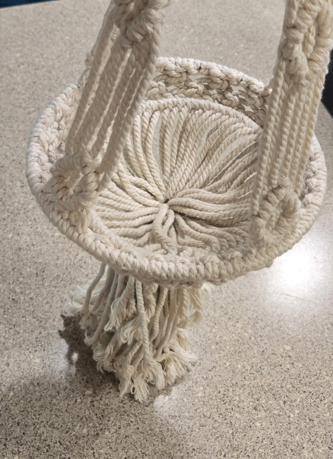 Lot Of 3 Woven Braided Cream Colored Planter And Beaded Wall Hanger Macrame Rope