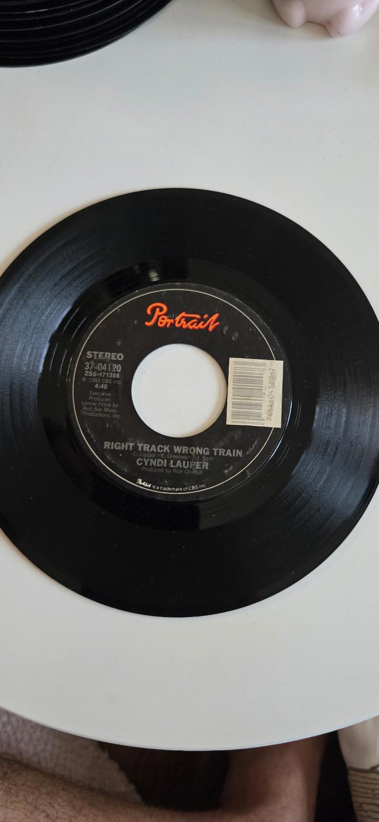 Cyndi Lauper 7” Vinyl 45 Girls Just Want To & Right Track Wrong Train 1983 LP