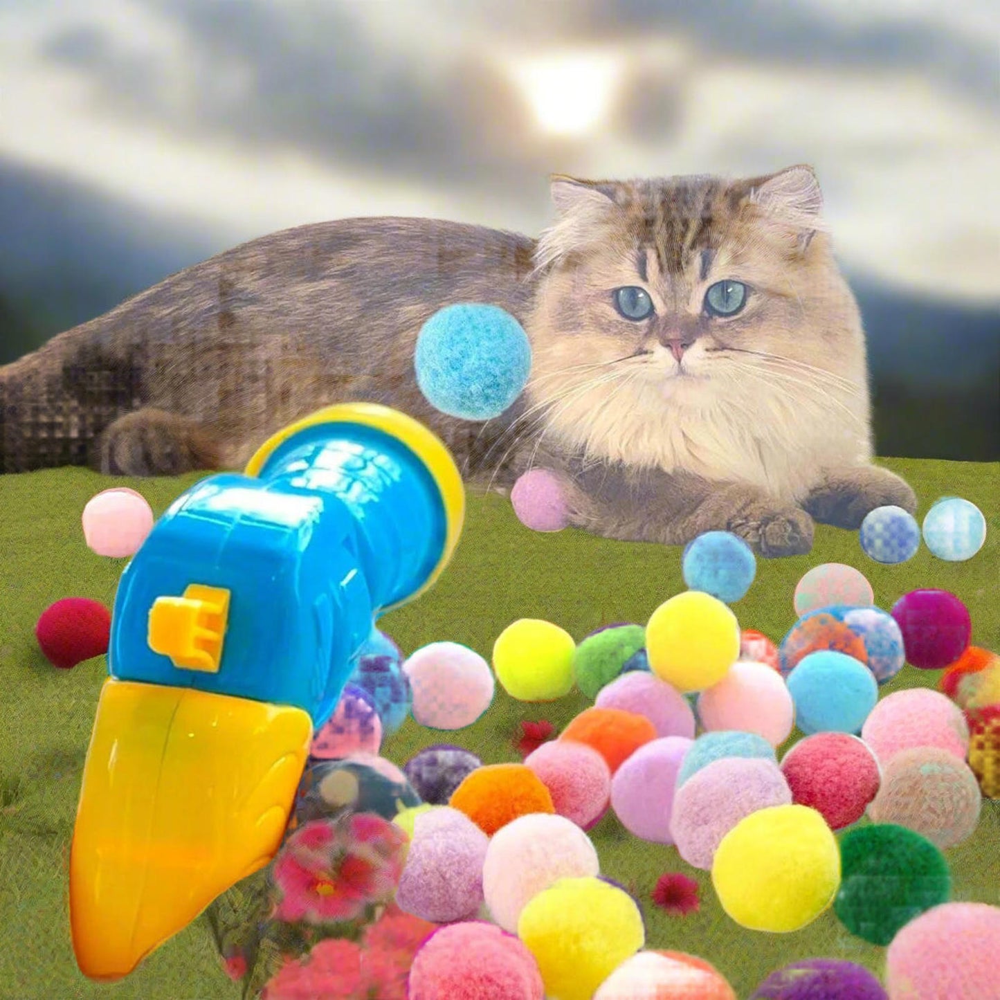 31Pcs Cat Ball Toy Launcher Gun, Cat Balls Fetch Toy, 30Pcs Plush Fuzzy Balls Launcher Cat Toy for Cats with 1 Gun, Funny Interactive Cat Toys for Bored Indoor Adult Cats, Cute Kitten Kitty Toys