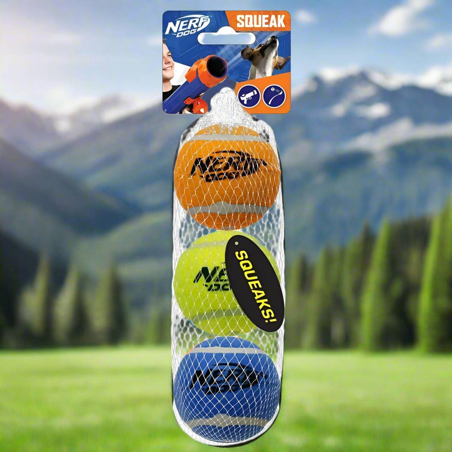 2.5 Inch Round Squeak Squeaking Tennis Ball Dog Toy, 3-Pack Bouncing Multi Colored Fun Exercise Balls