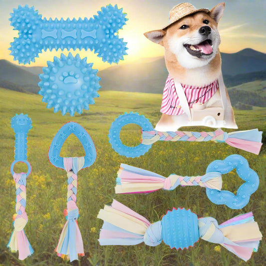 7 Pcs Puppy Chew Toys for Teething Cleaning, For Small Dogs Play Natural