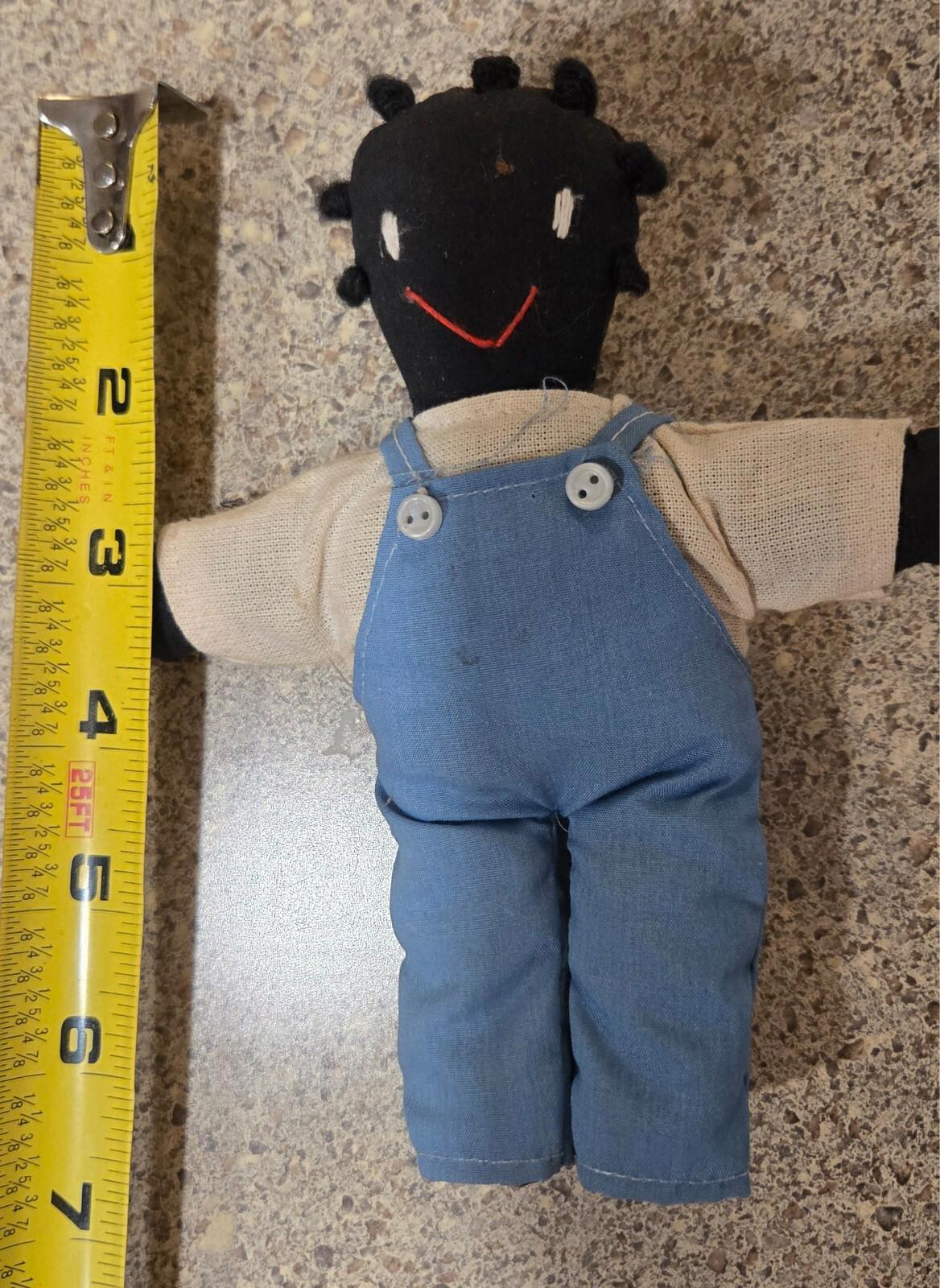 Ladybug Friend and Vintage African American Folk Art Hand Sewn Baby Rag Doll