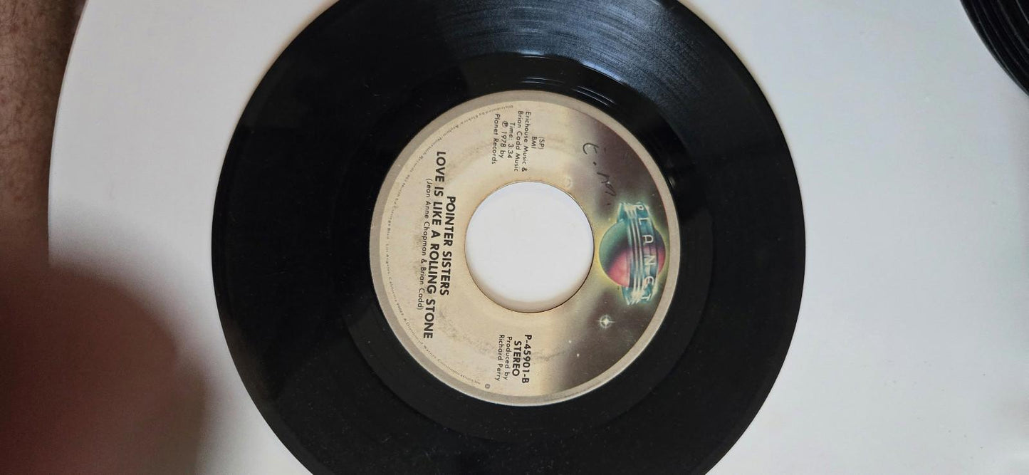 7-inch 45 RPM Vinyl RecordLove Is Like A Rolling Stone "Fire" by Pointer Sisters