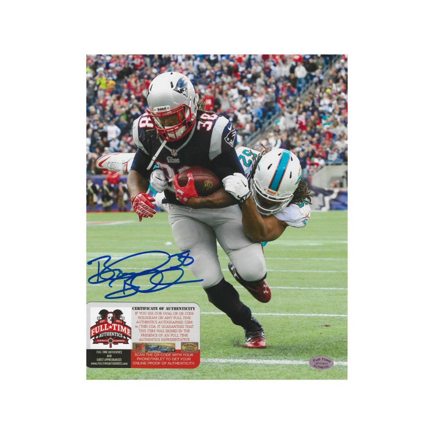 Autographed Brandon Bolden New England Patriots 8x10 Photo coa