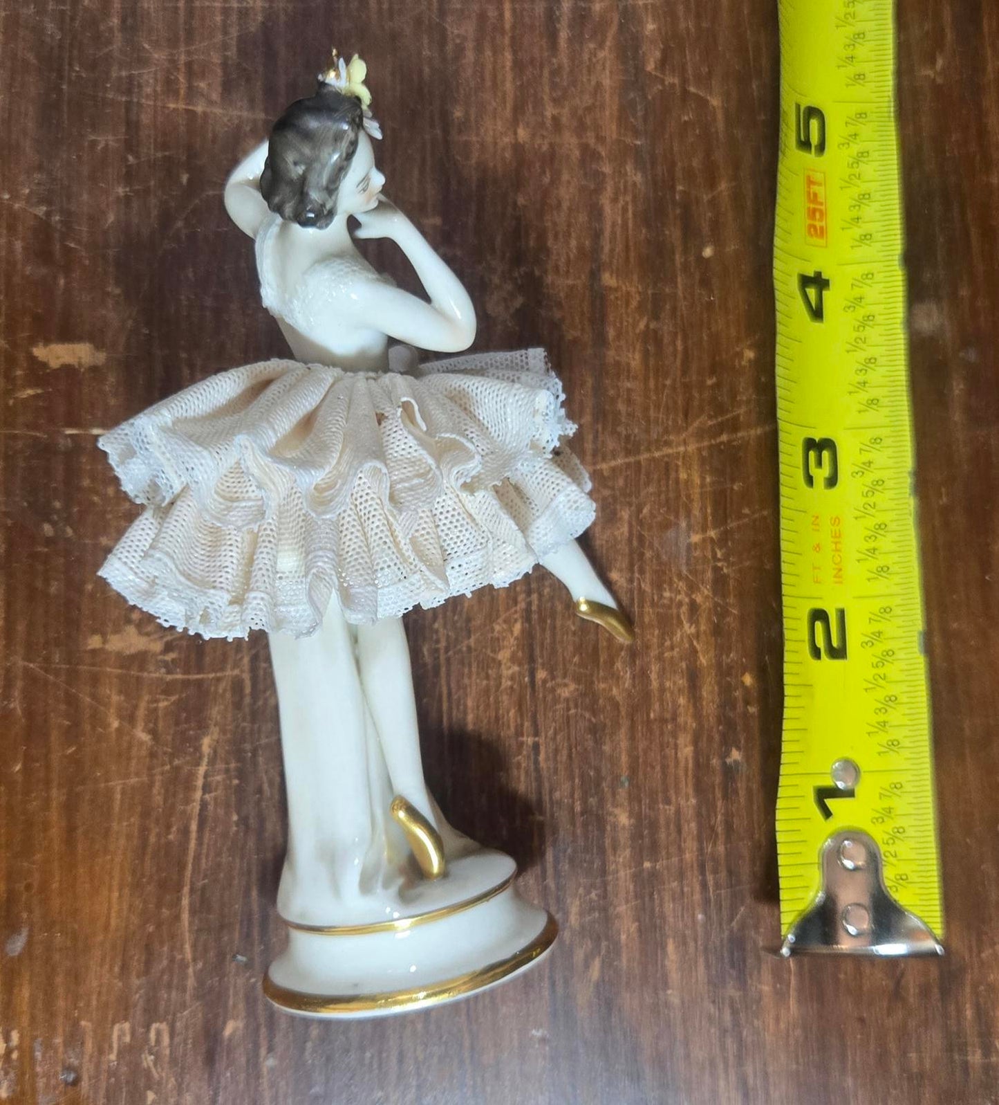 Porcelain Ballerina Figurine with Lace Tutu Possibly Dresden