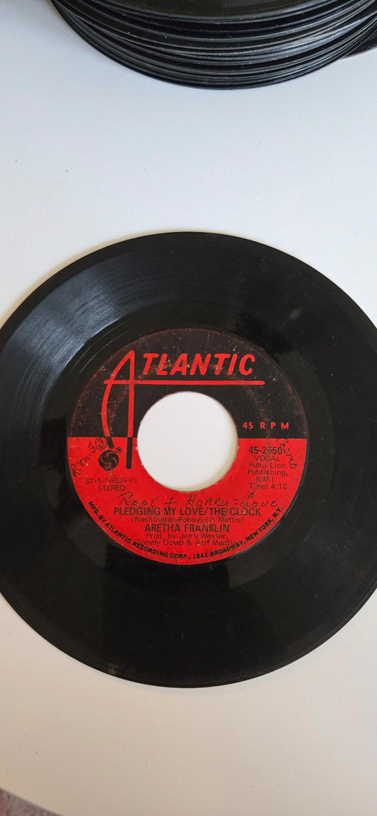 7-inch 45 RPM Vinyl Record "Pledging My Love" "The Clock". By Aretha Franklin