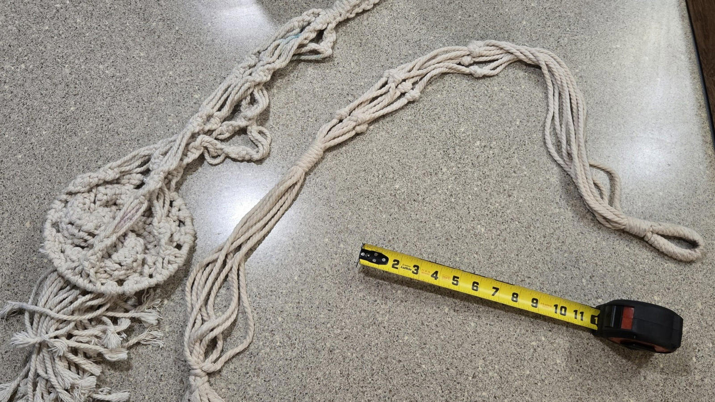 Lot Of 3 Woven Braided Cream Colored Planter And Beaded Wall Hanger Macrame Rope