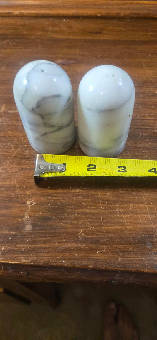 Vintage Marble Salt and Pepper Shakers: White & Gray Stone, Kitchen Decor