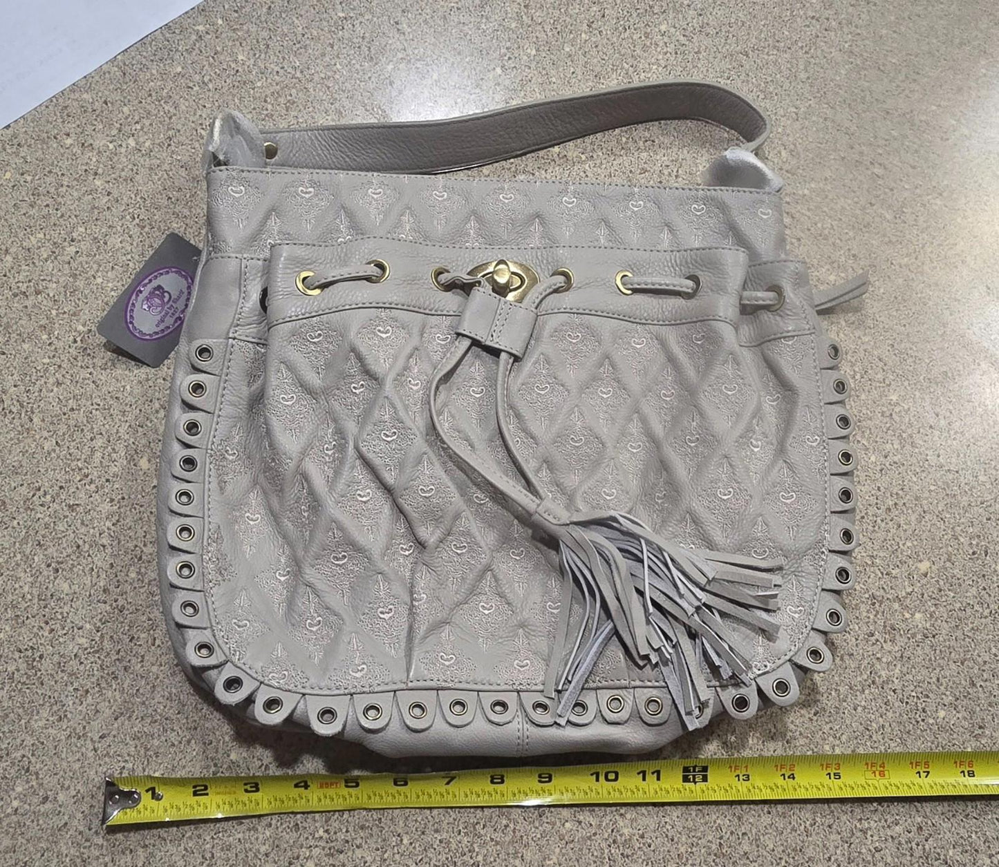 Grey Sharif Bag With Black Heart Wallet Leopard Print Fabric Inside