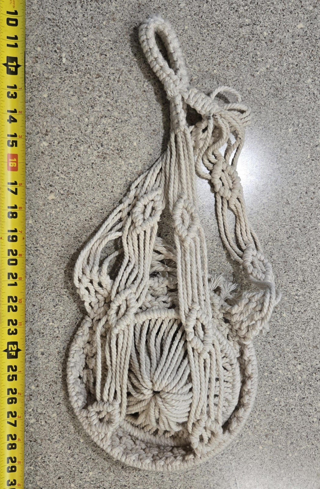 Lot Of 3 Woven Braided Cream Colored Planter And Beaded Wall Hanger Macrame Rope