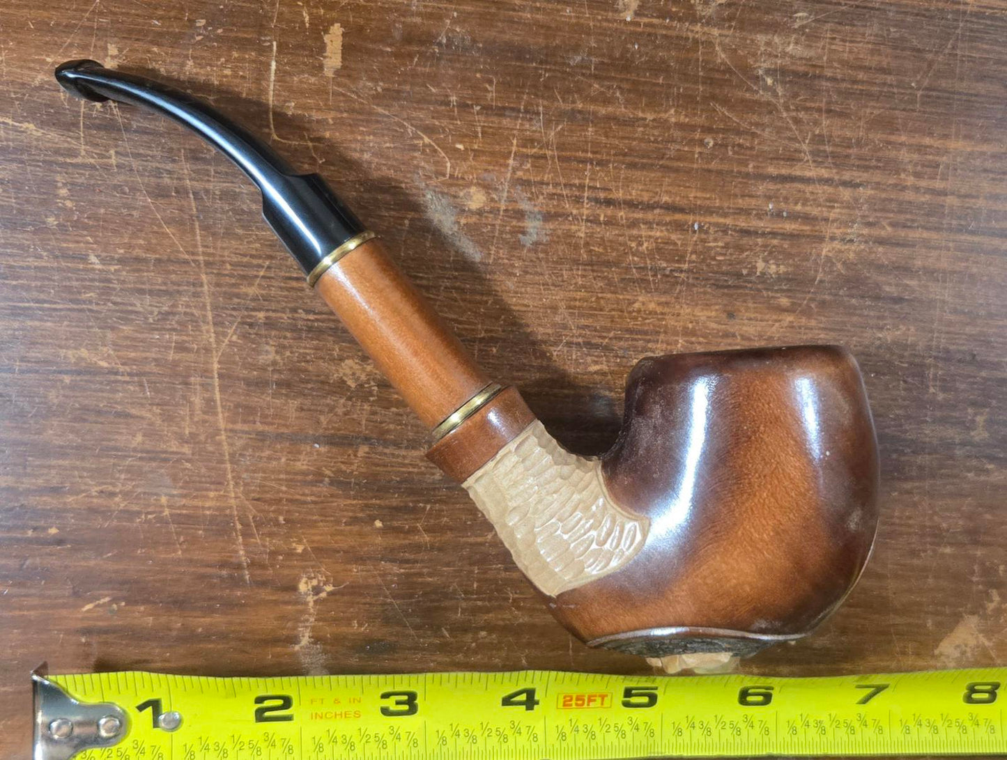 Hand-Carved Wooden Tobacco Pipe with Anchor Medallion