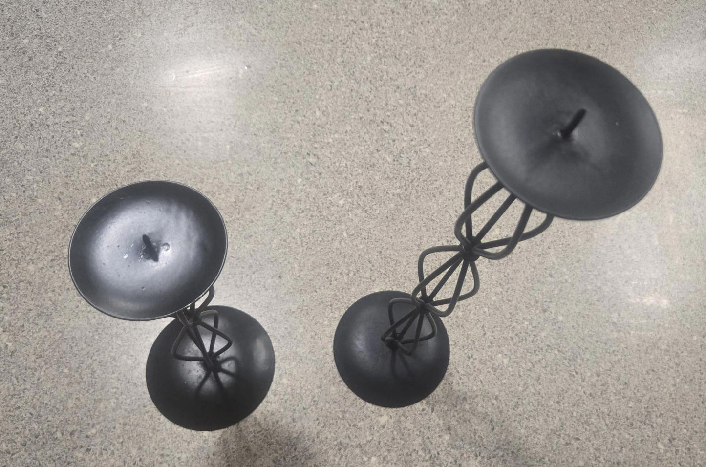 Set Of 2 Spiral Pillar Black Wire Candle Stick Holder 14.5" & 10"