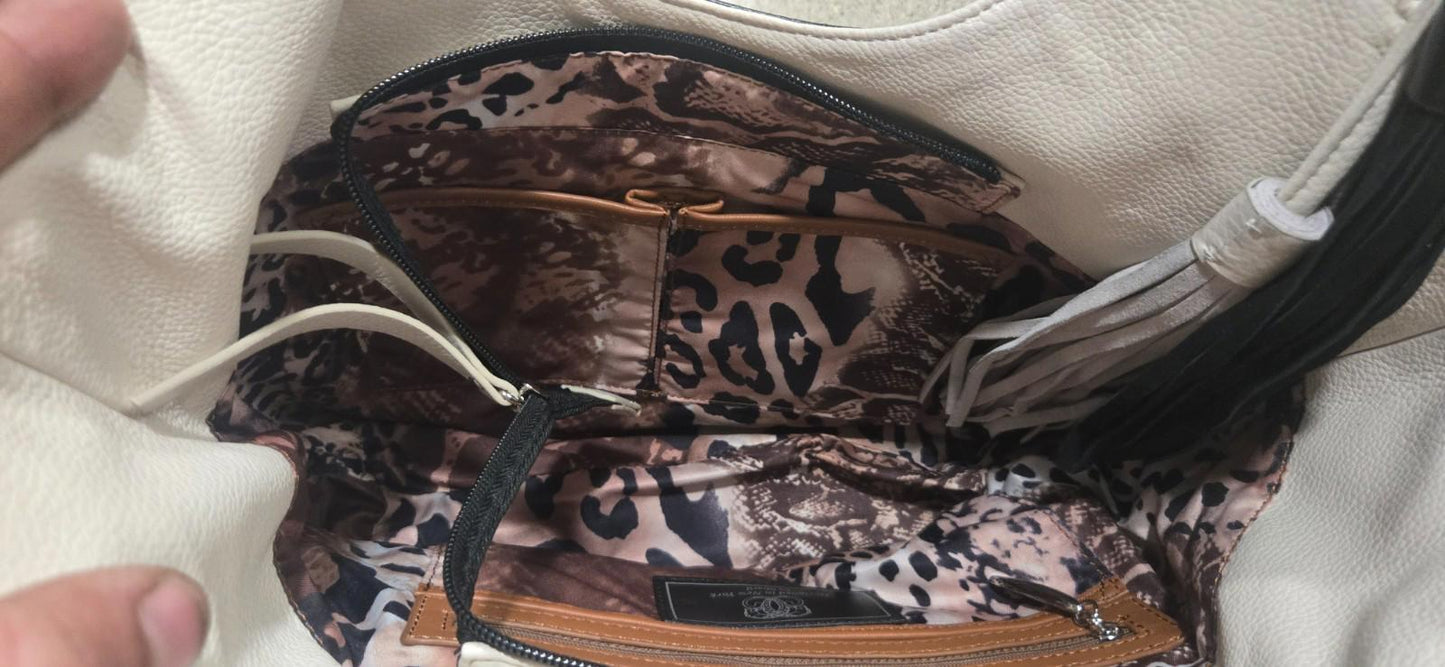 Embroidered Hand Made Black & Cream Sharif Purse with Wallet