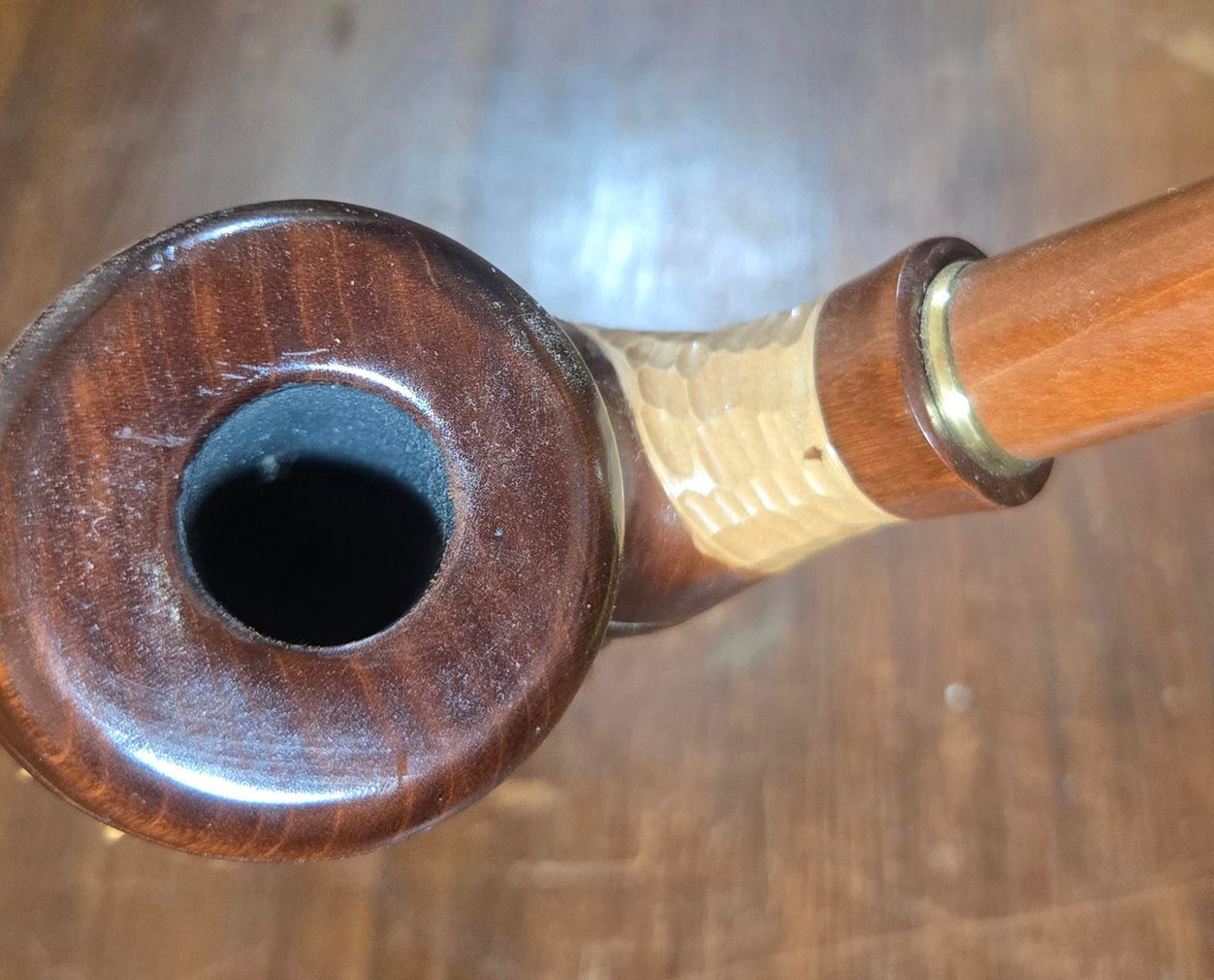 Hand-Carved Wooden Tobacco Pipe with Anchor Medallion