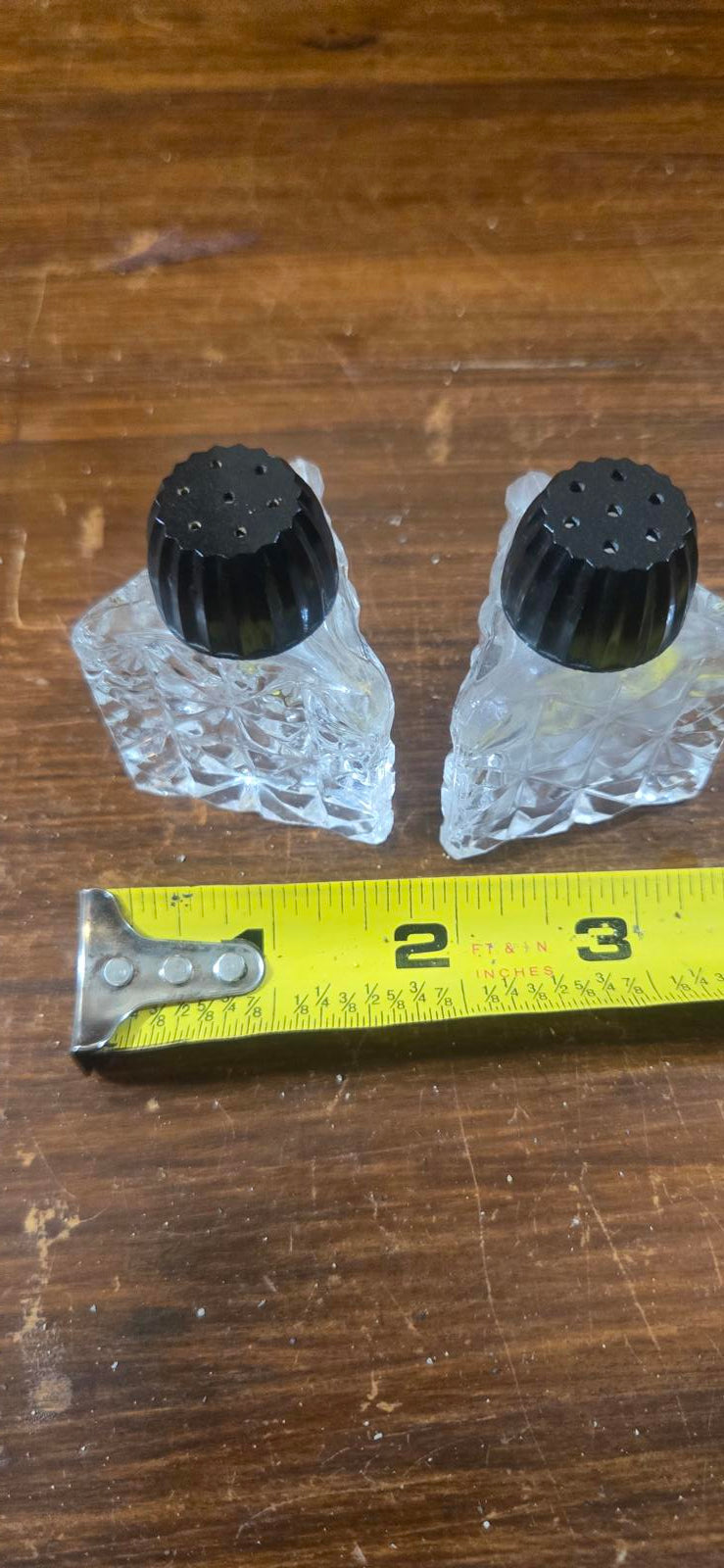 Glass Angled Triangle Pleated Salt and Pepper Shakers Made in Japan Vintage