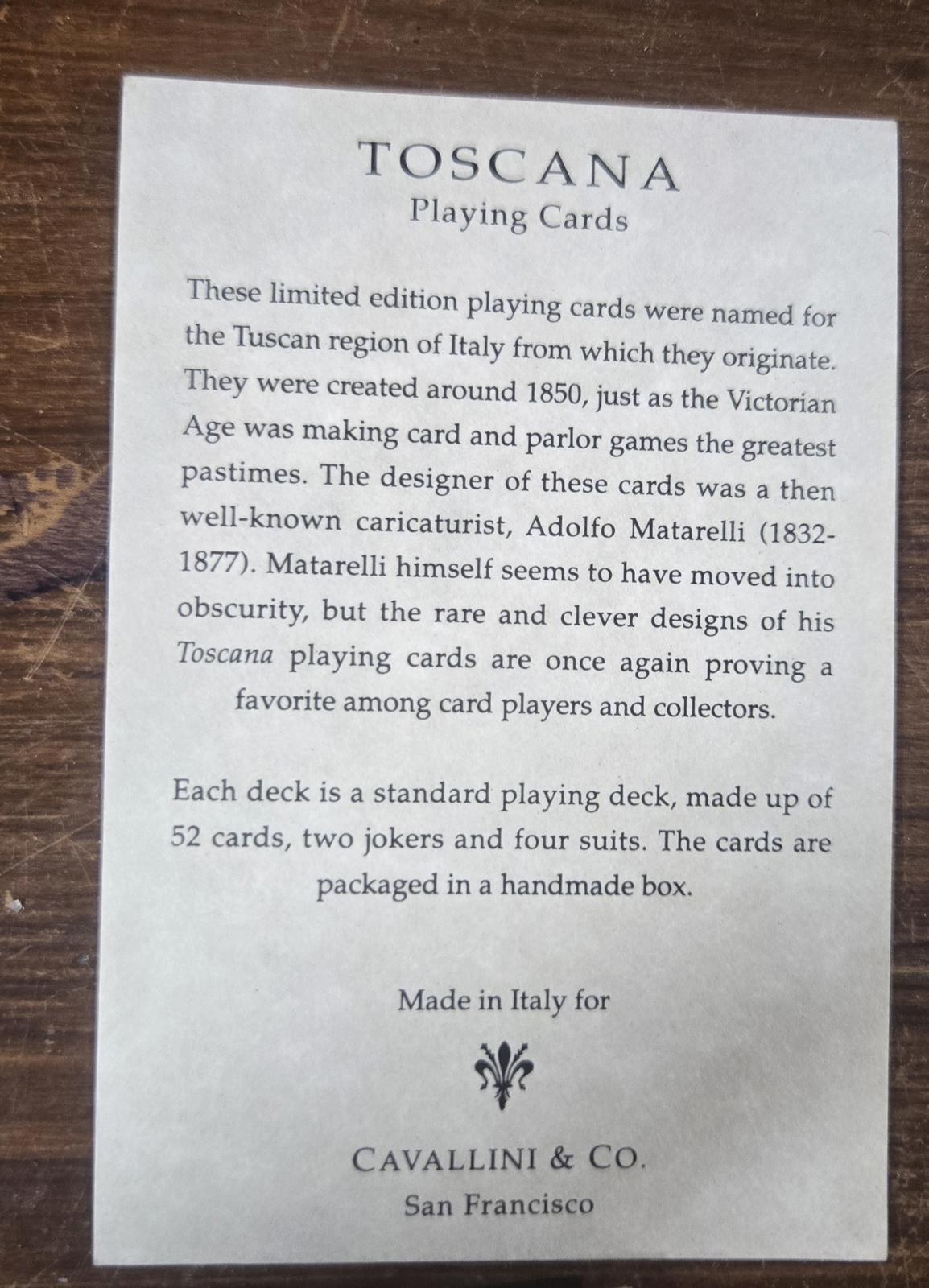 Made in Toscana Italy Limited Edition Illustrated Playing Cards