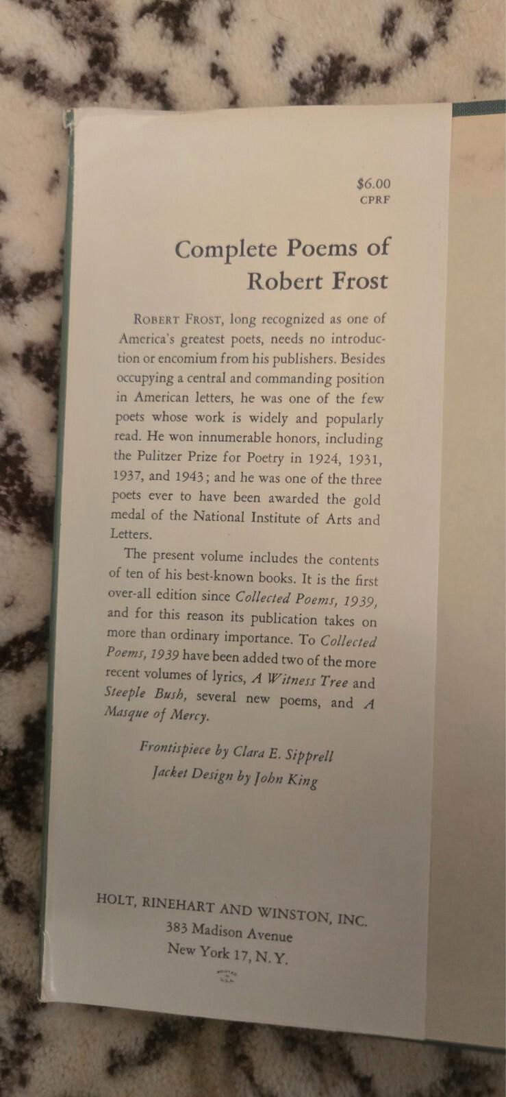 Complete Poems of Robert Frost - 1949 - 17th Printing Hard Cover Compilation1964