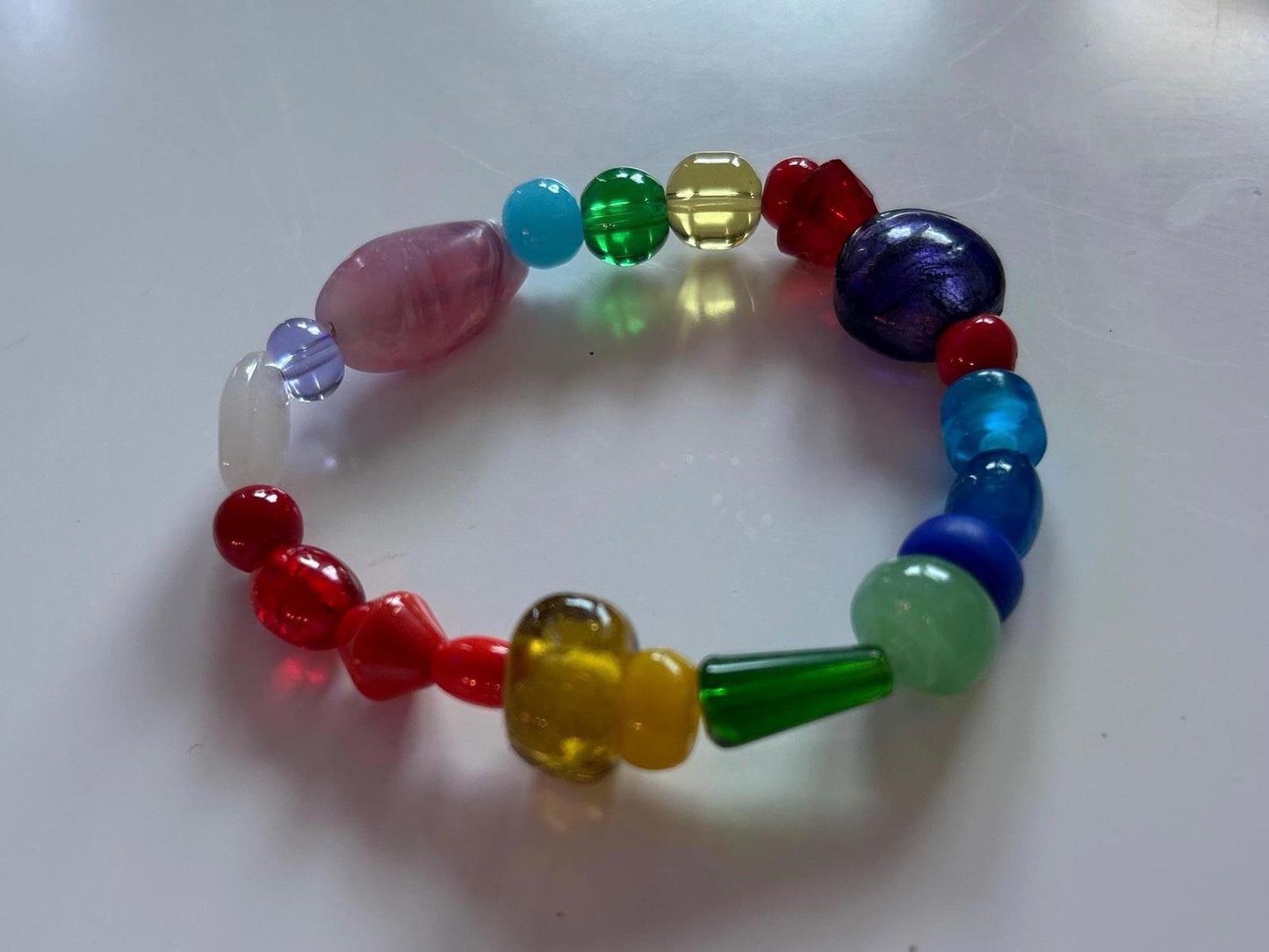 Rainbow Beaded Stretch Bracelet - Unique Handmade