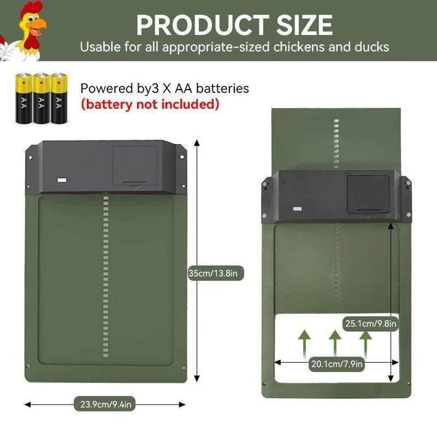 Auto Chicken Coop Door Opener Battery Powered Light Sense Control Waterproof Pet
