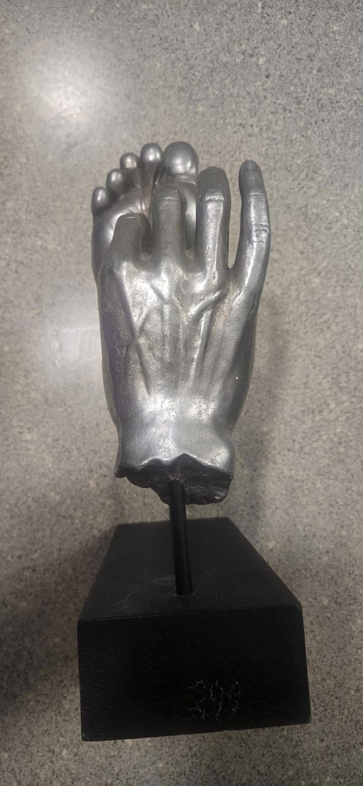 Unique Vitruvian Hand Tickling Foot With Feather Modernistic Sculpture