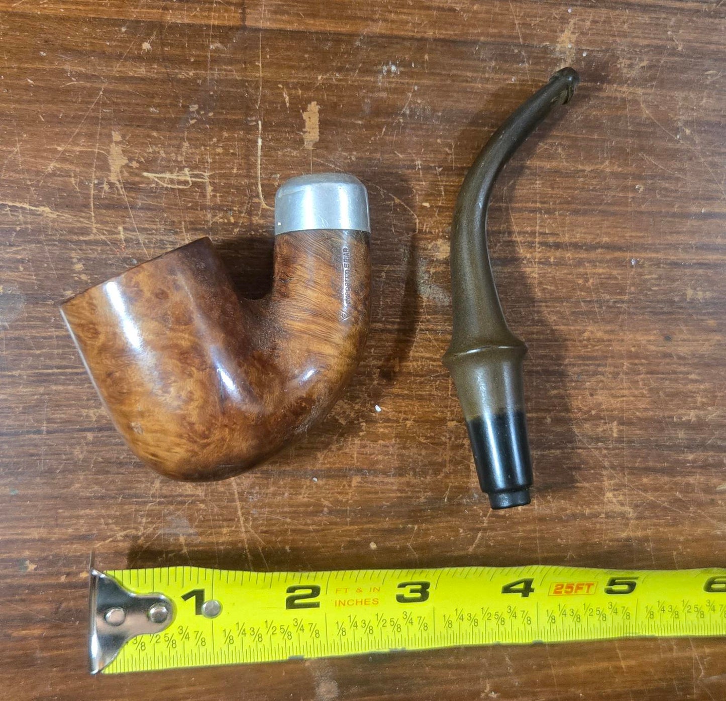 Vintage Estate Tobacco Pipe with Wooden Bowl and Curved Stem
