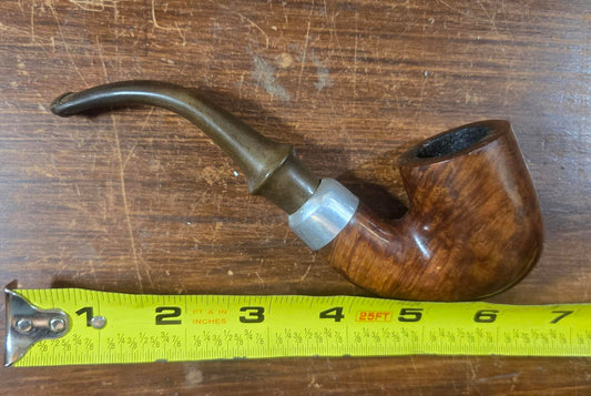 Vintage Estate Tobacco Pipe with Wooden Bowl and Curved Stem