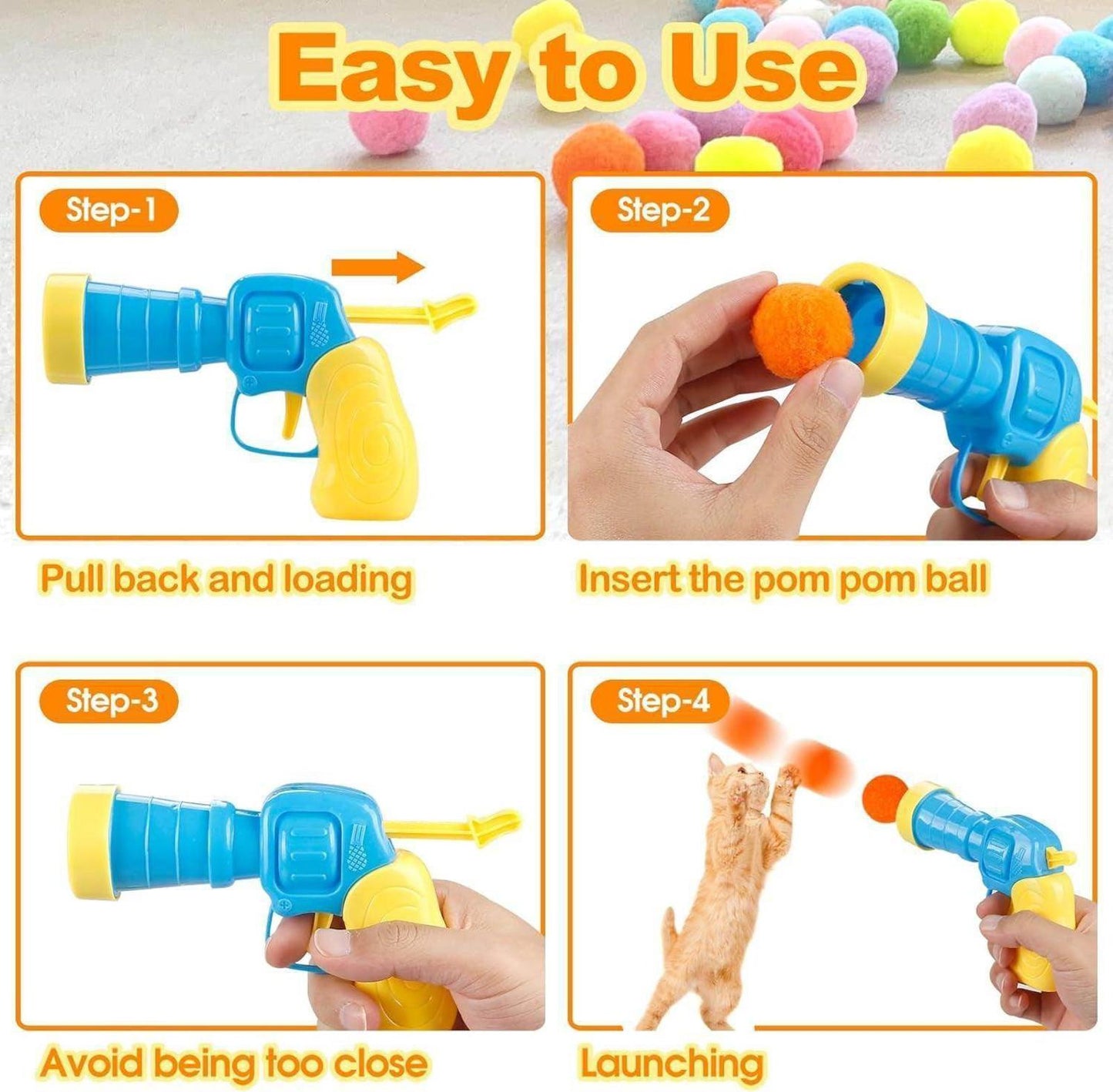 31Pcs Cat Ball Toy Launcher Gun, Cat Balls Fetch Toy, 30Pcs Plush Fuzzy Balls Launcher Cat Toy for Cats with 1 Gun, Funny Interactive Cat Toys for Bored Indoor Adult Cats, Cute Kitten Kitty Toys