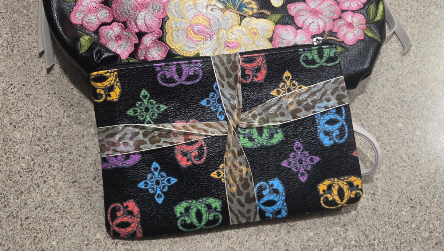 Embroidered Hand Made Black & Cream Sharif Purse with Wallet