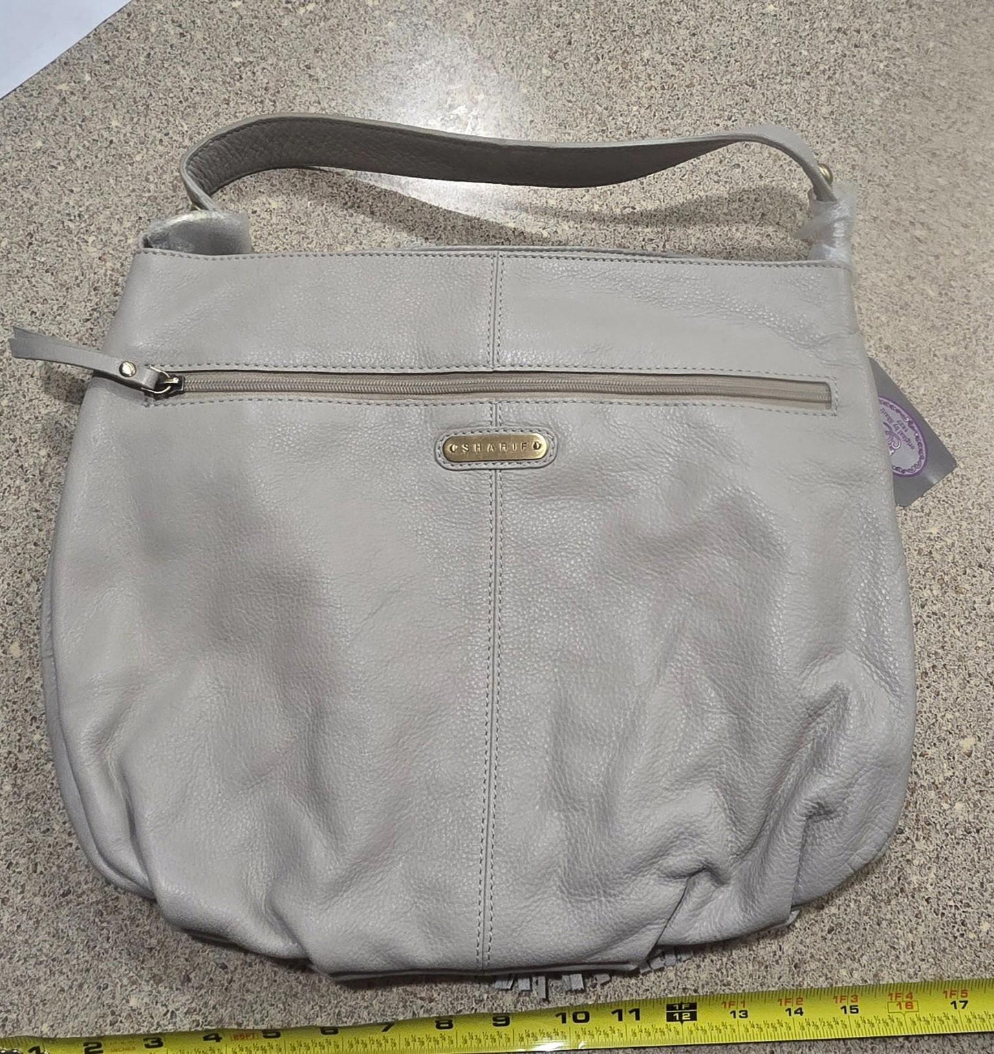 Grey Sharif Bag With Black Heart Wallet Leopard Print Fabric Inside