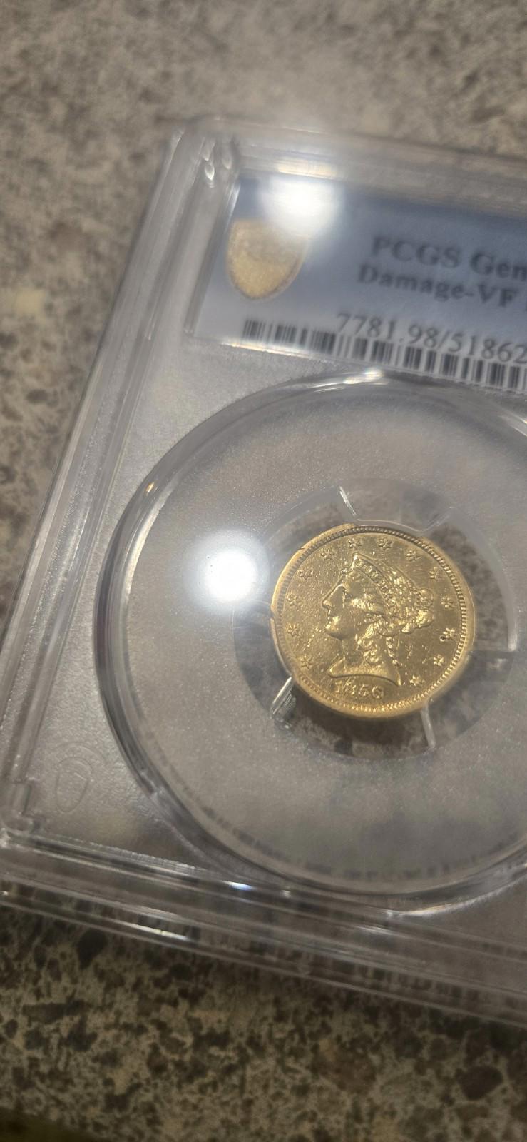 1856-s Liberty Head 2.50 PCGS Genuine Gold Coin Currency Bullion History Antique Authenticated Graded