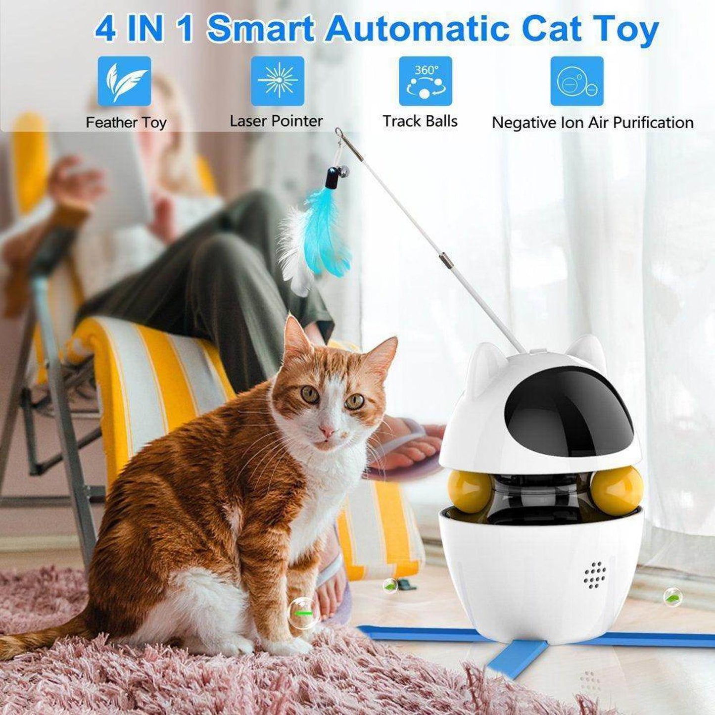 Automatic Cat Toy Interactive, 3 in 1 Cat Interactive Laser Feather Toy