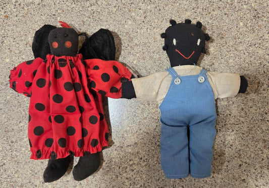 Ladybug Friend and Vintage African American Folk Art Hand Sewn Baby Rag Doll