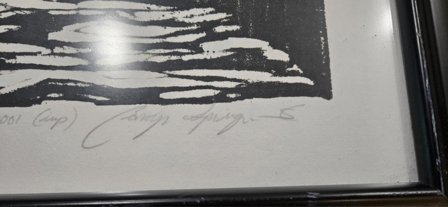 Black and White Woodcut Print 10 of 40 Feb. 2001 Hand Signed Carolyn Springer