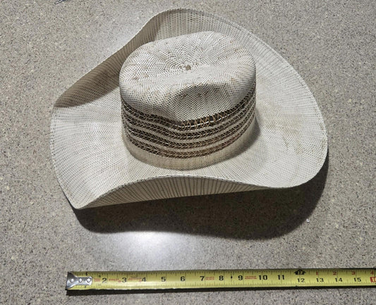 Justin Bent Rail Blaine Ivory & Brown Straw Wire Brimmed Cowboy Hat 58-7 1/4