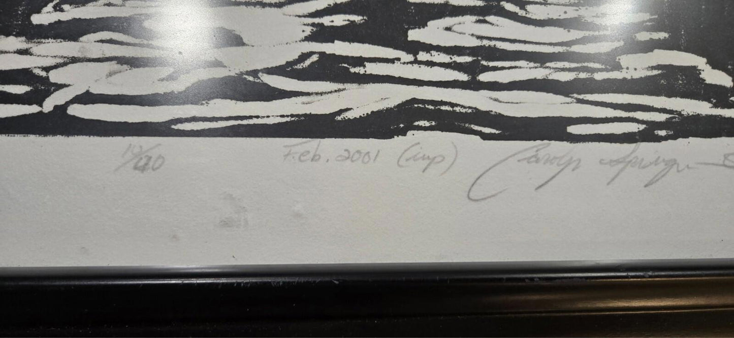 Black and White Woodcut Print 10 of 40 Feb. 2001 Hand Signed Carolyn Springer