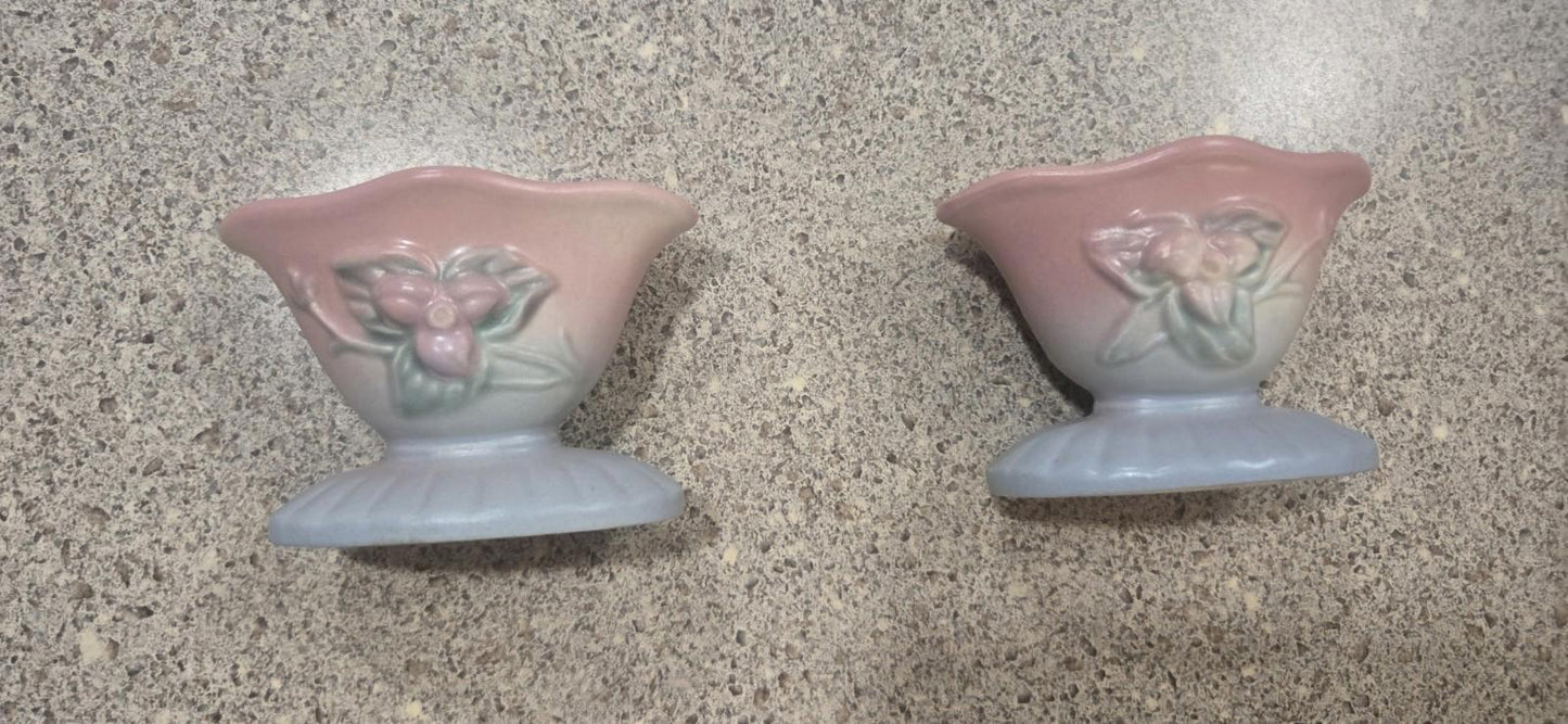 Hull Art Pottery Wildflower Candle Stick Holder VTG Handmade x2