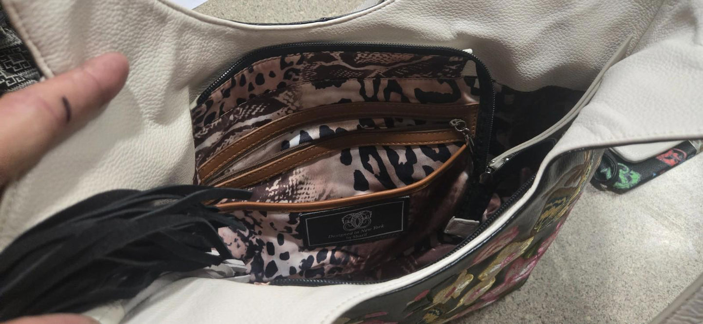 Embroidered Hand Made Black & Cream Sharif Purse with Wallet