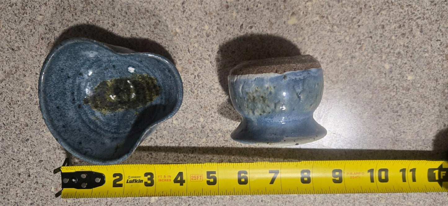 3 PC Set Handmade Clay Ceramic North Carolina Pottery Blue Speckled brown