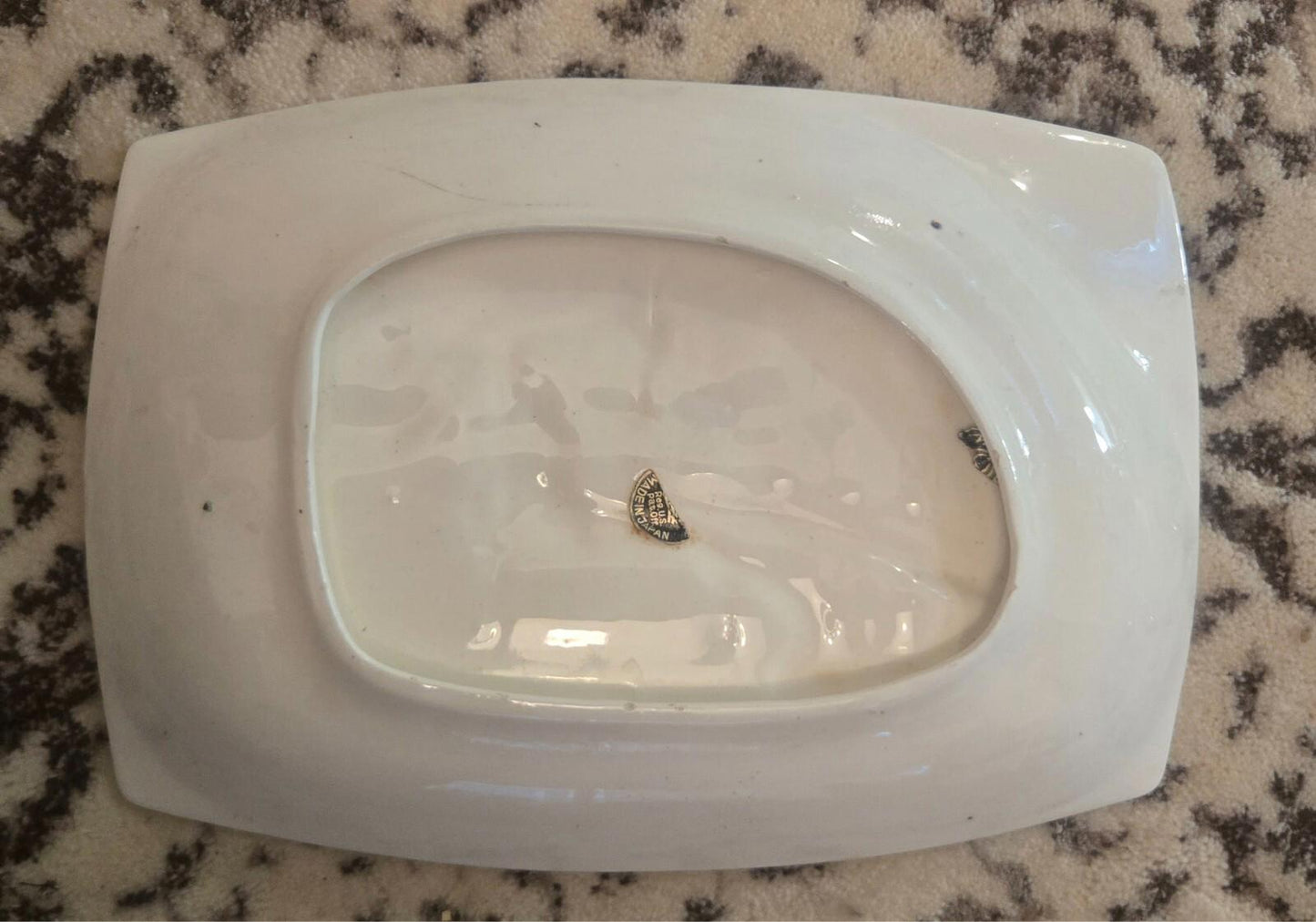 Vintage Wales Japan Hand Painted High Relief City Landscape Platter Ceramic Sticker Stamp Label