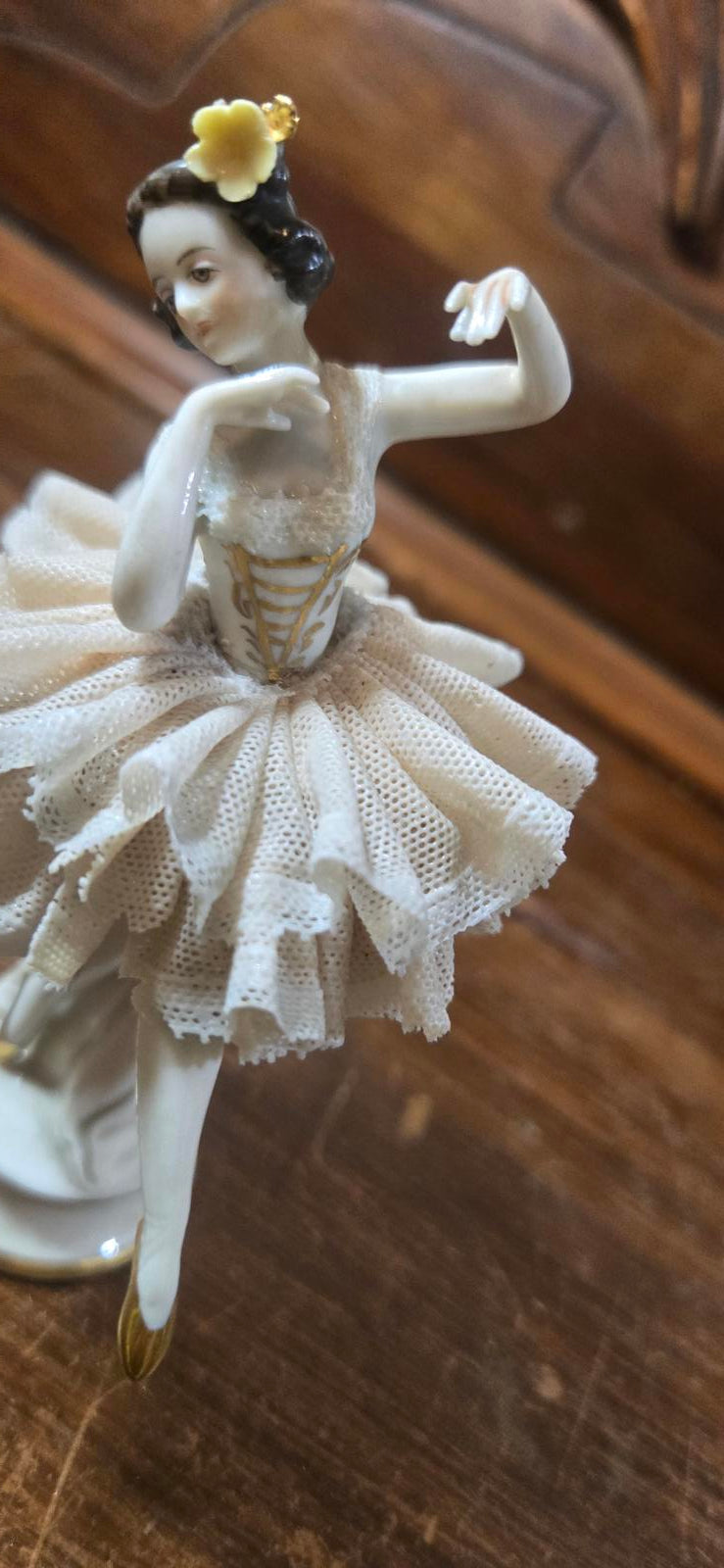Porcelain Ballerina Figurine with Lace Tutu Possibly Dresden
