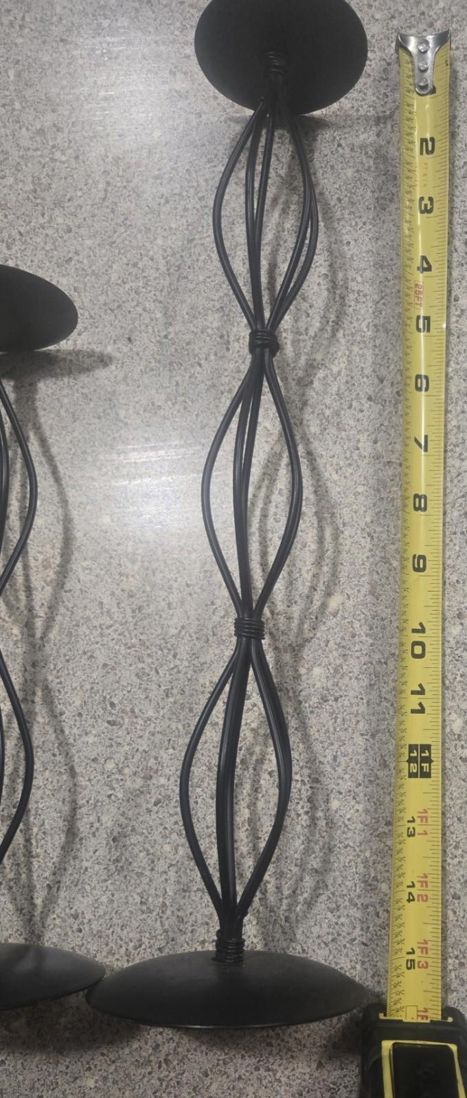 Set Of 2 Spiral Pillar Black Wire Candle Stick Holder 14.5" & 10"