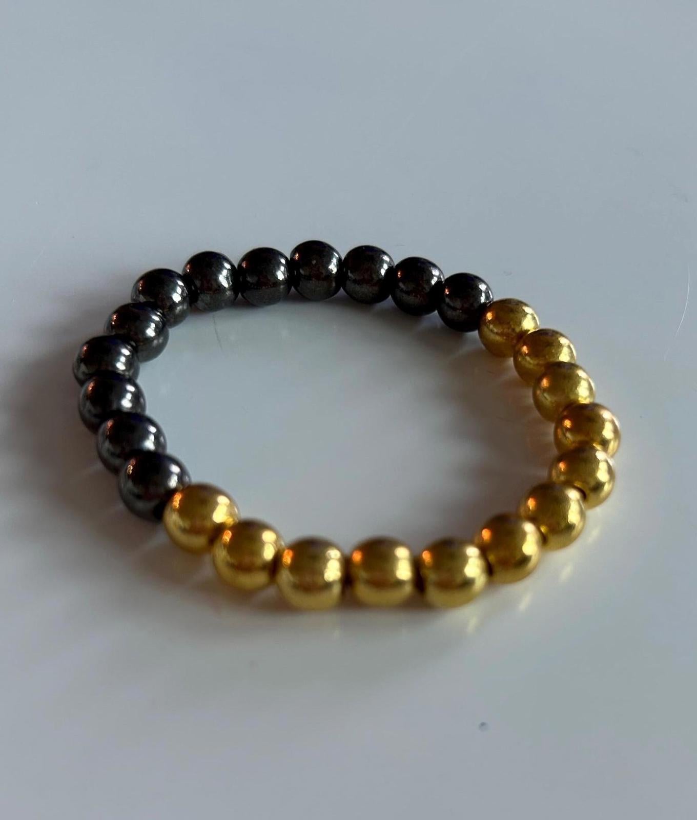 Handmade Glass and Plastic Beaded Art Jewelry  Created Yin Yang Duality Bracelet