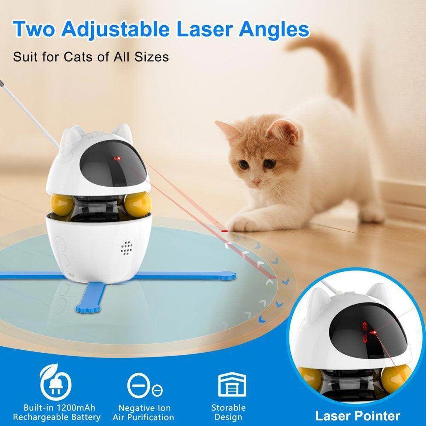 Automatic Cat Toy Interactive, 3 in 1 Cat Interactive Laser Feather Toy