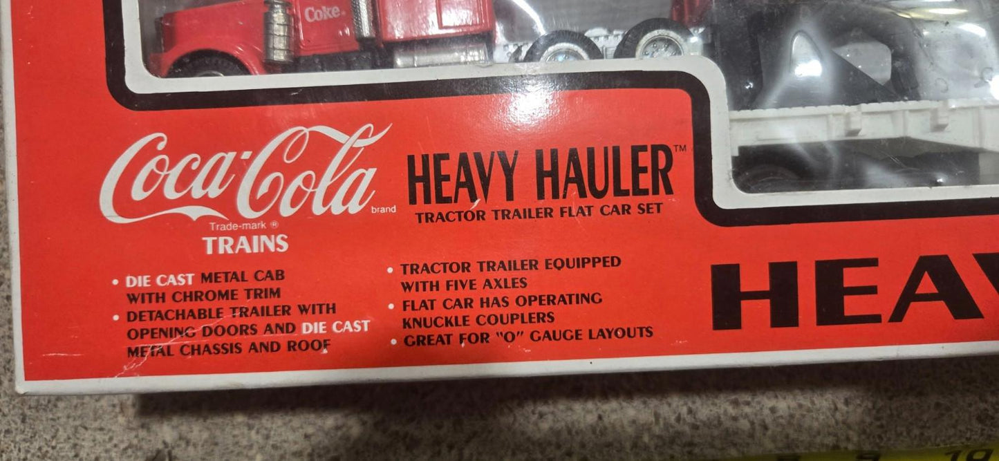 Coca Cola Heavy Hauler Tractor Trailer Flat Car Set Die Cast Metal 1990 15”