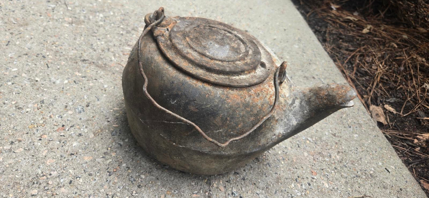 Antique Vtg Cast Iron Preloved Kettle For Open Fire Wood Burner Stove Marked w/8