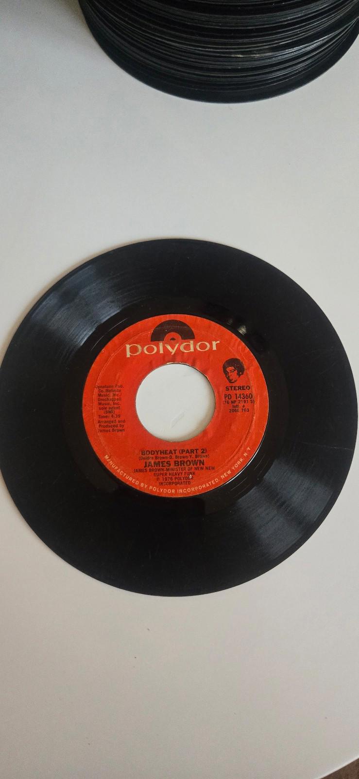 7-inch 45 RPM Vinyl Record "Bodyheat (Part 1 & 2)" by James Brown.
